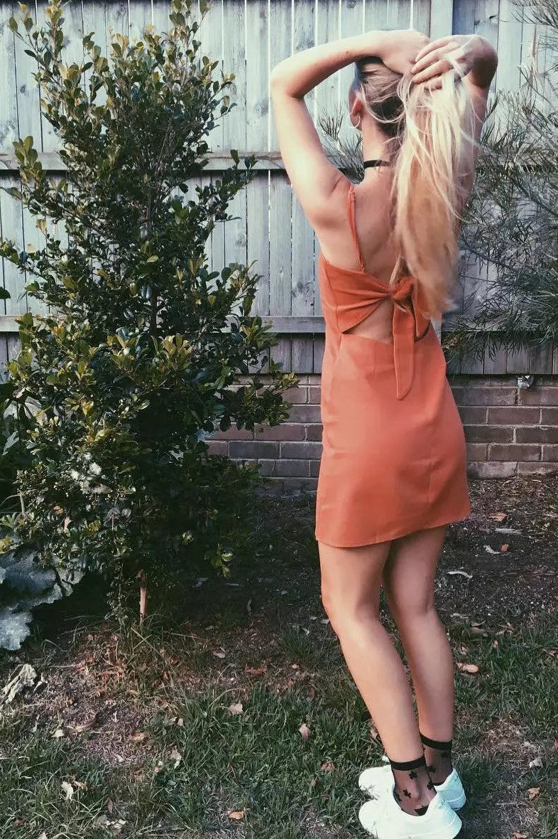 Pure Color Spaghetti Straps Sleeveless Backless Short Dress