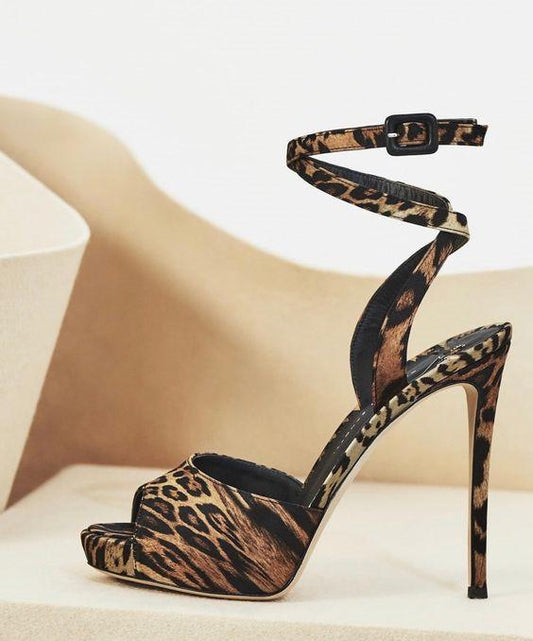 Leopard Fish Mouth Buckle Fashion High Heel Sandals