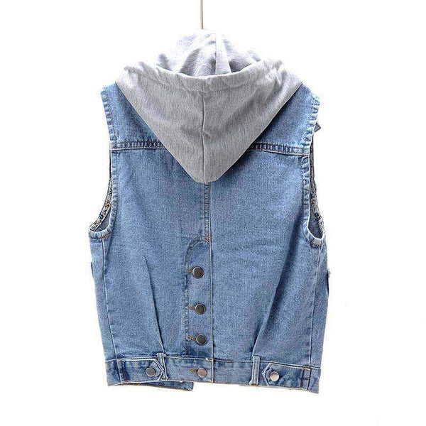 Spring And Autumn New Sleeveless Slim Hooded Denim Jacket
