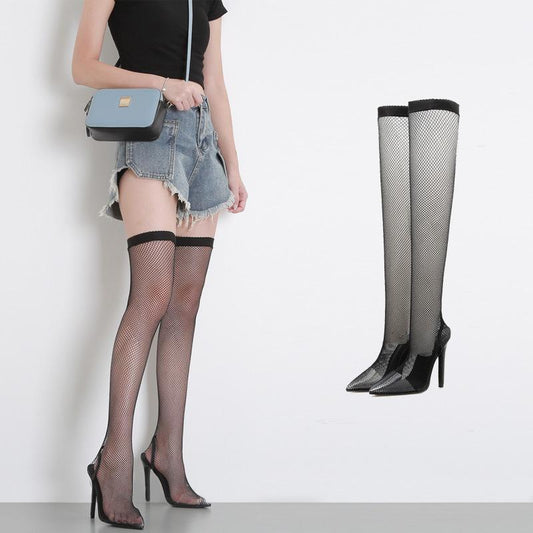 New Fashion Sexy Mesh High Heel Thin Heel Women's Cool Boots