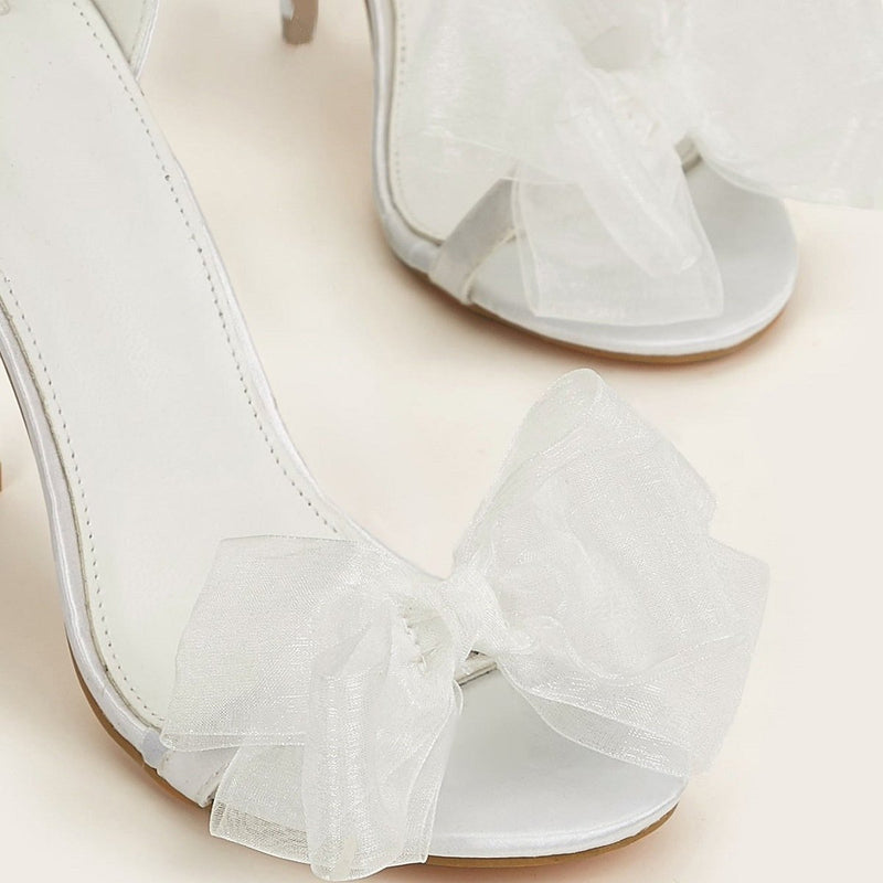Fashion New Wedding Shoes Thin Heels High Heels Sandals Fish Mouth Lace Bow High Heels