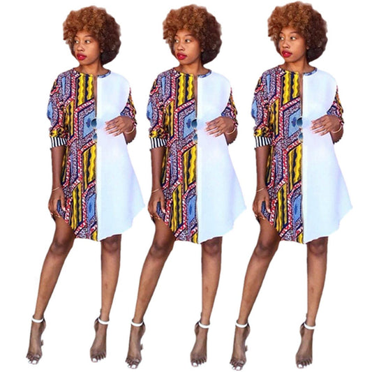 Loose Shirt  African Style Positioning Print Long Dress