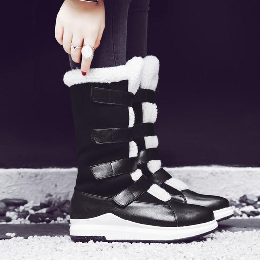Round Head Platform Thick Bottom Slope With Fashionable Velcro Snow Boots