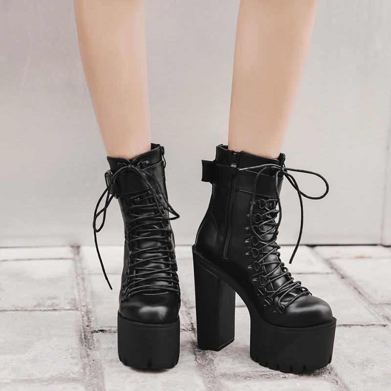 Thick Heel Lace Up Boots