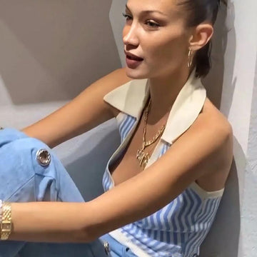 Wavy Halterneck Lapel Single-breasted Cropped Vest