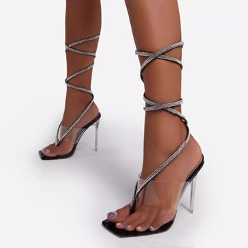 Water drill strap clip toe transparent stiletto sandals