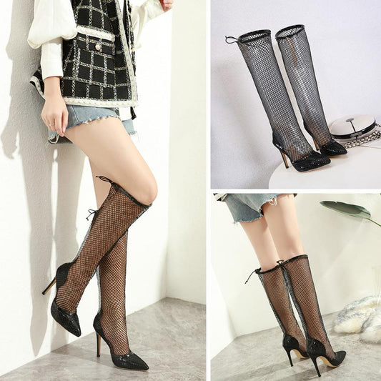 Versatile hollow mesh over the knee stiletto boots cool boots