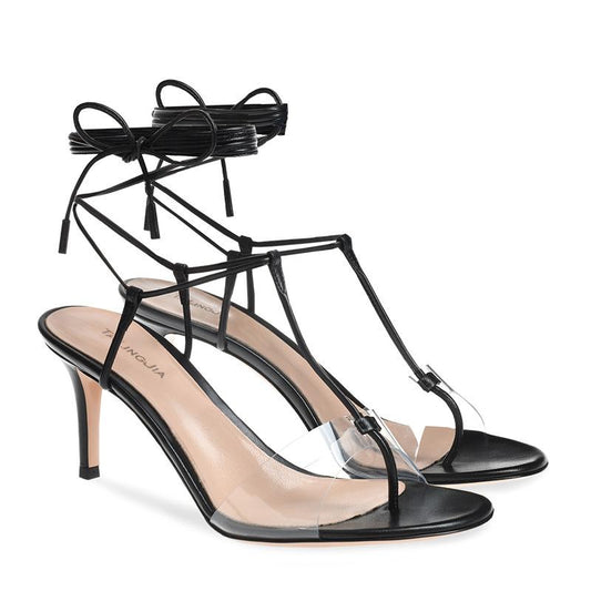 Fashion Transparent PVC Toe Sandals Ankle Tie Up Party Shoes