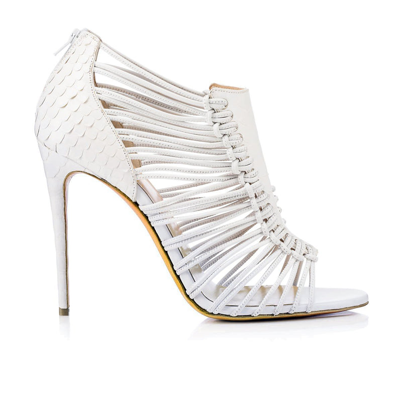 White bandage snake skin open toe high-heeled sandals Party Shoe