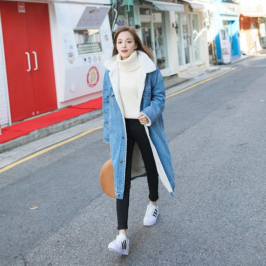 Autumn And Winter Loose Lapel Denim Thickened Cotton Coat