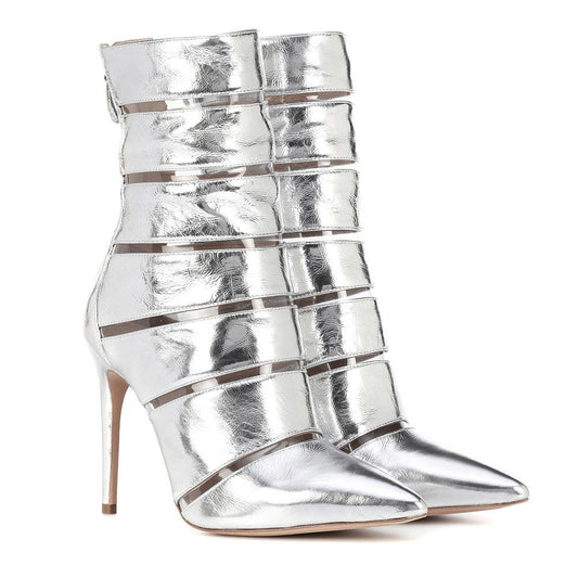 Pointed Silver Stitched Stiletto Ankle Boots