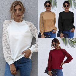 Round Neck Cut Out Stitching Long Sleeve Top