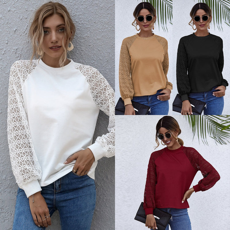 Round Neck Cut Out Stitching Long Sleeve Top