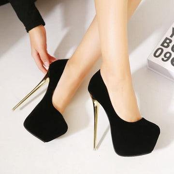 Round Toe Platform Low Cut Super Stiletto High Heels Black Party Shoes