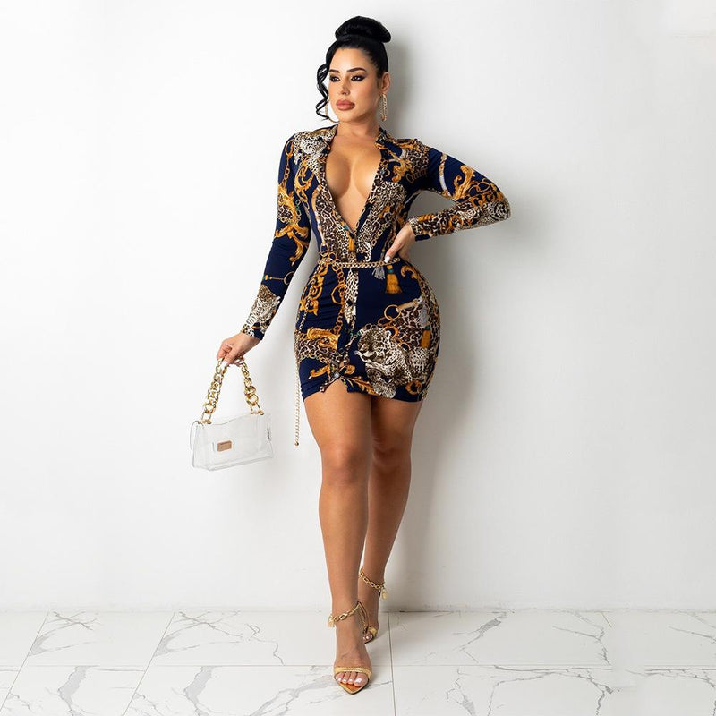 Long sleeve Digital Print Shirt Dress