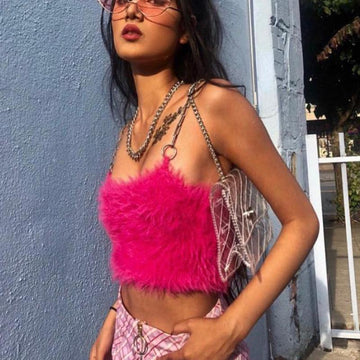 Plush Chain Rose Red Suspender Vest