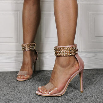 Gold chain super fine high heel SATIN SANDALS