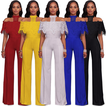 Fashion Lace Backless Halter Long Jumpsuit