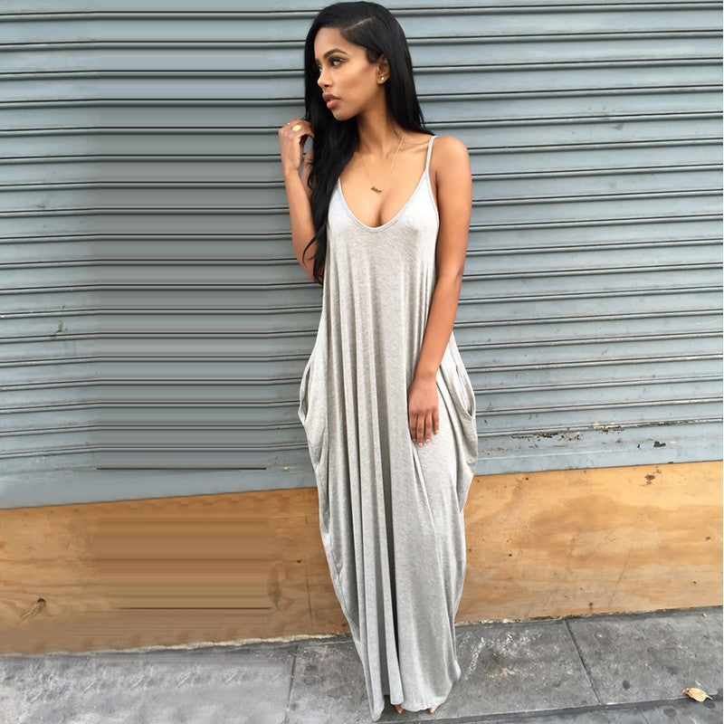 Backless Spaghetti Straps Scoop Long Beach Dress
