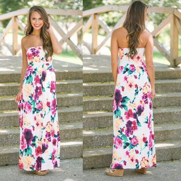 Sexy Off Shoulder Strapless Print Tee-length Dress