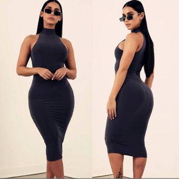 Sexy Pure Color Halter Bodycon Long Dress
