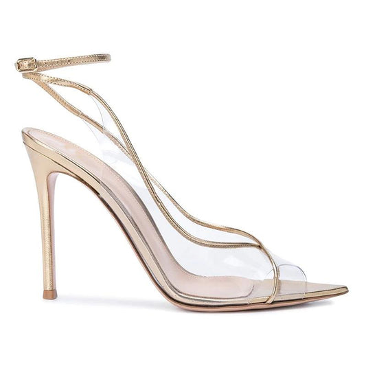 Fashion Large Pointed Thin High Heel Transparent PVC Open Heel Buckle Sandals