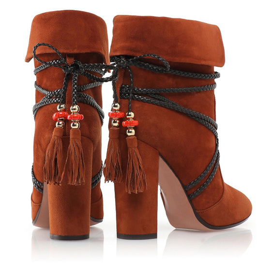 Autumn And Winter Thick Heel Strap Tassel Ankle Boots