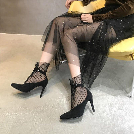 Pointed Lace Mesh Versatile High-Heeled Stiletto Shoes