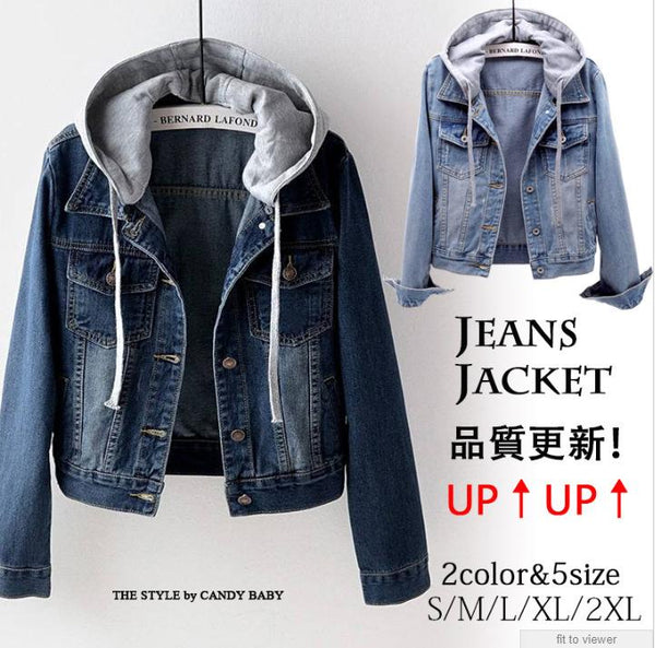 Spring And Autumn New Long Sleeve Slim Hooded Denim Jacket