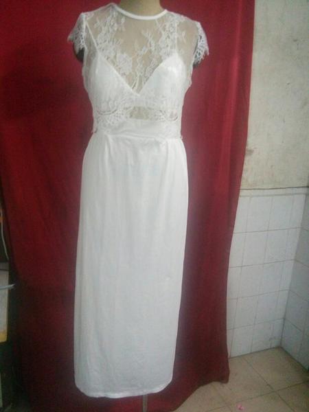 Three Pieces Lace Crop Top Slit Long Skirt Dress Set