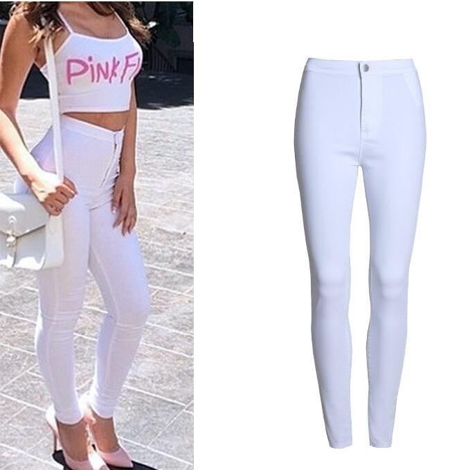 Candy Color High Waist Elastic Long Slim Pants