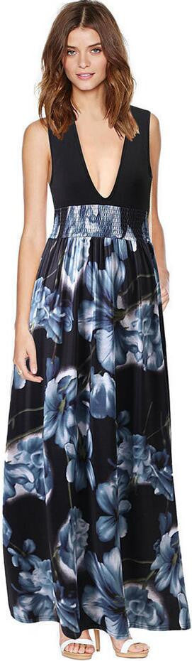 Fashion Printing Princess Deep V-neck Sleeveless Dress