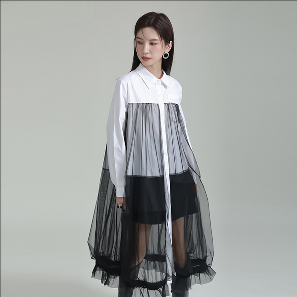 Sexy Net-wrapped Layered Briefcase Dress - Mid-Height