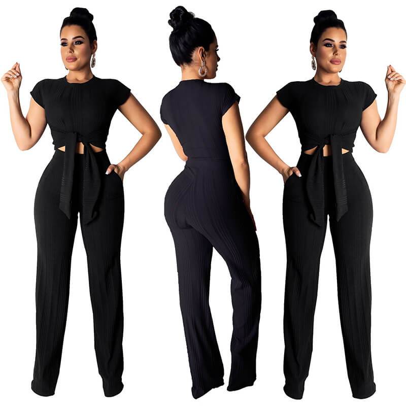 Straps Crop Top High Waist Pencil Pants Set