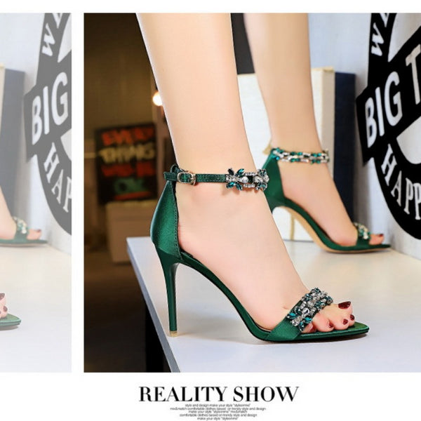Exquisite Western-style Banquet: Open-toe Silk Stiletto Sandals