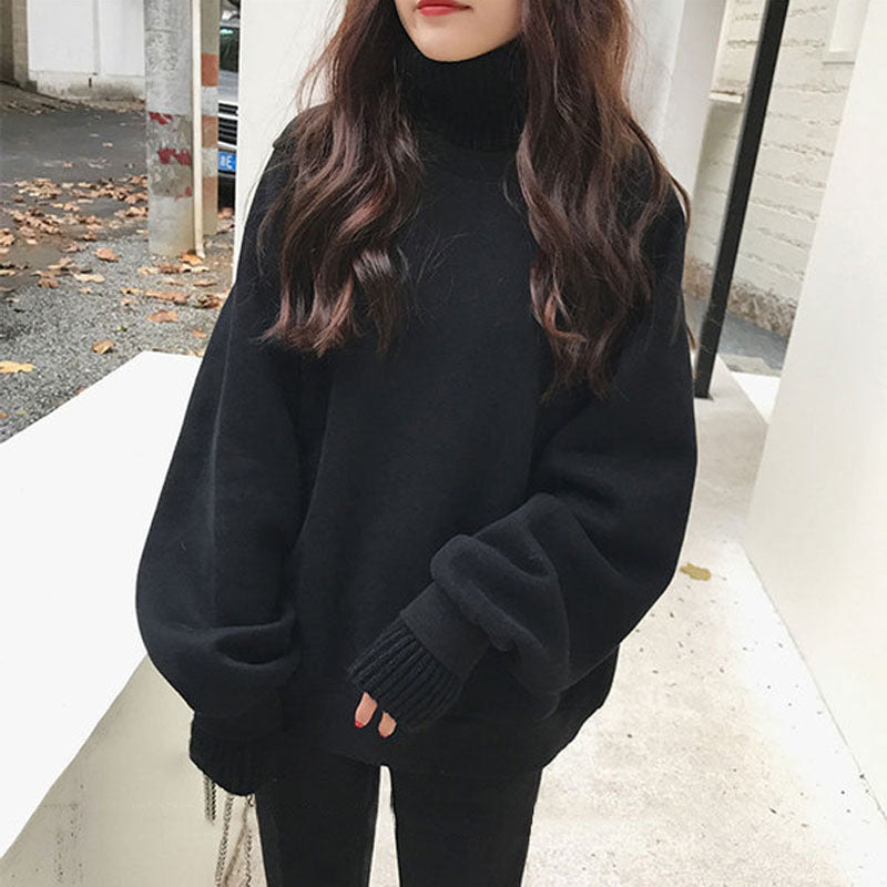 Korean Turtleneck Knit Splice Oversize Sweatshirt