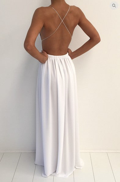 Spaghetti V-neck Backless Solid Color Long Dress - May Your Fashion - 6