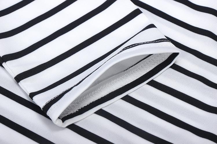 Fashion Long Sleeves Crop Top Striped Stretch Skirt Dress Set