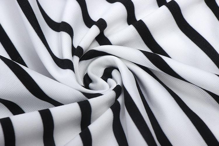 Fashion Long Sleeves Crop Top Striped Stretch Skirt Dress Set