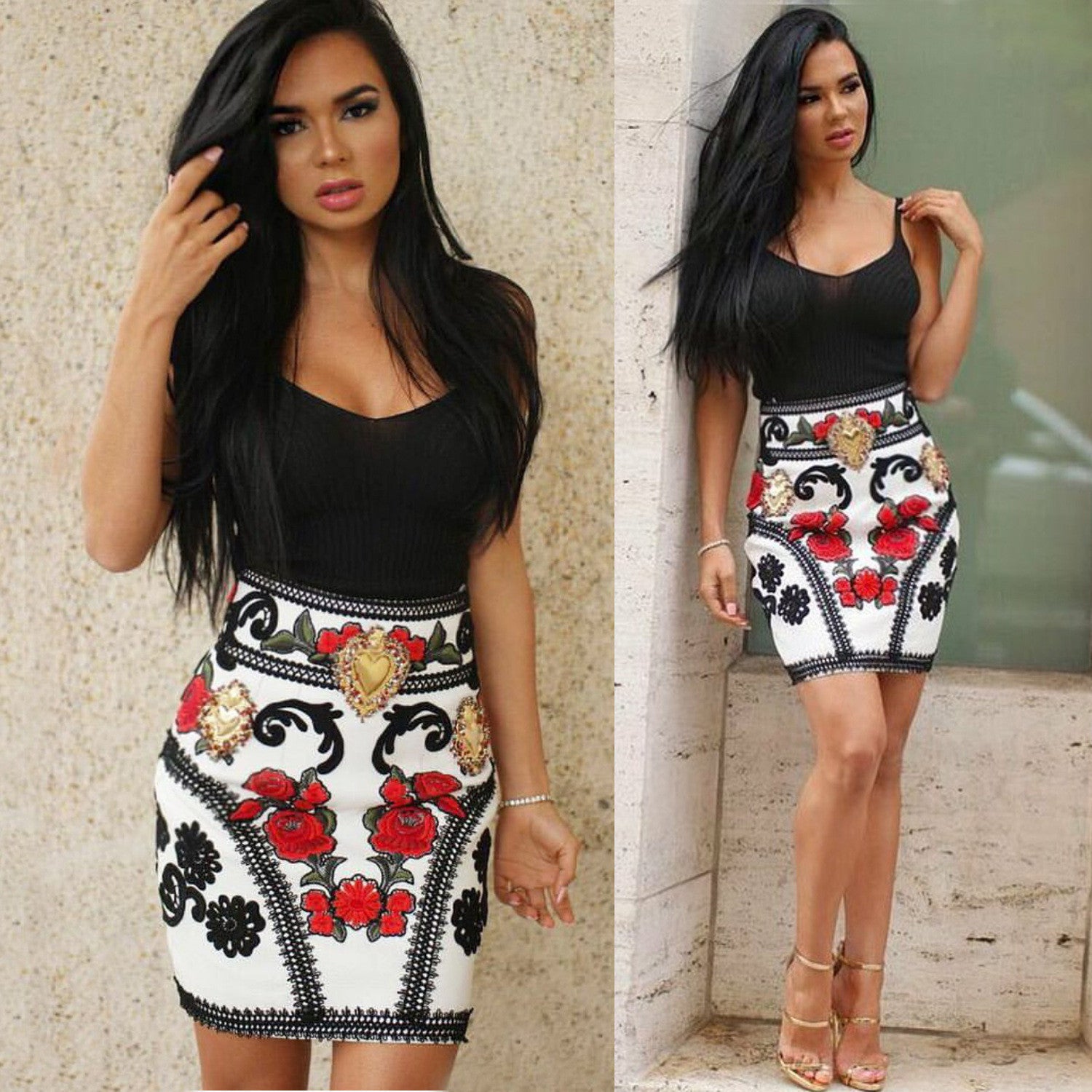 Spaghetti Strap Patchwork Flower Print Bodycon Sexy Dress - May Your Fashion - 2