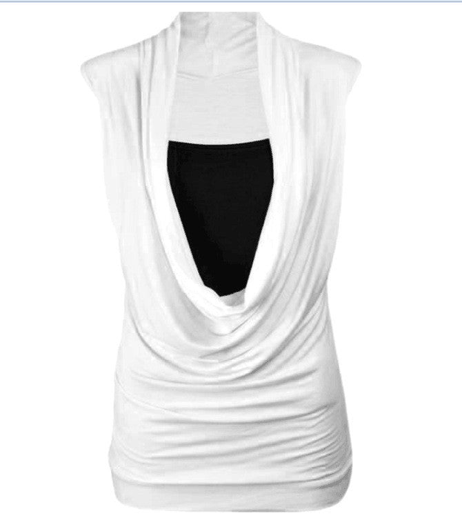 Two Pieces Drop Collar Sleeveless Casual Pure Color Blouse - May Your Fashion - 8