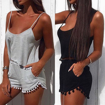 Strap Vest Shorts Pure Color Sexy Activewear Set