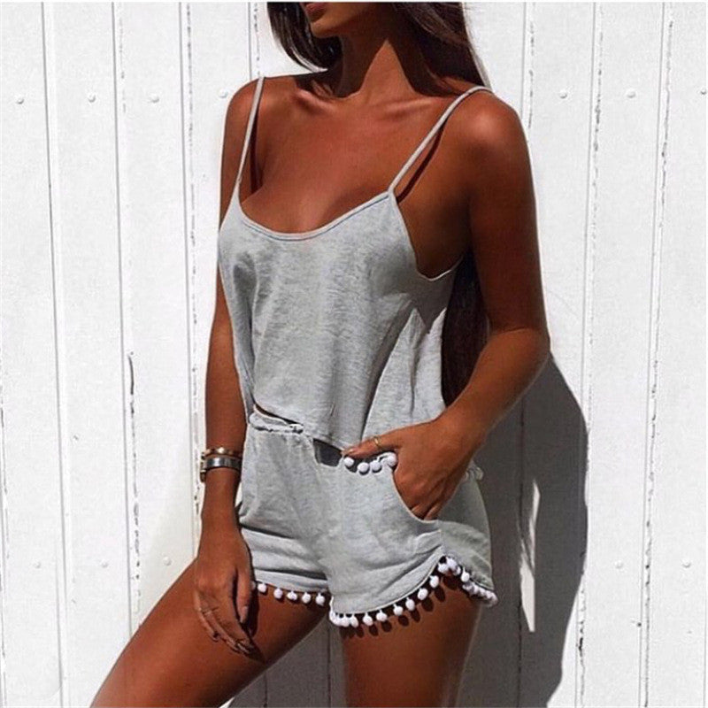 Strap Vest Shorts Pure Color Sexy Activewear Set