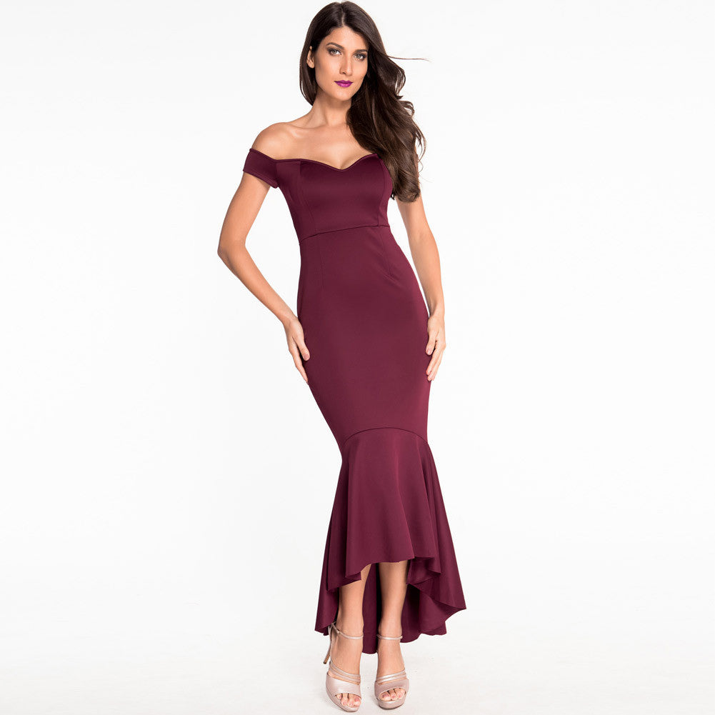 Off-Shoulder Deep V-neck Bodycon Mermaid Irregular Dress