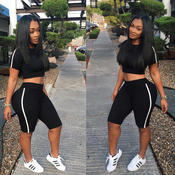 Short Sleeves Crop Top Short Pants Two Pieces Set