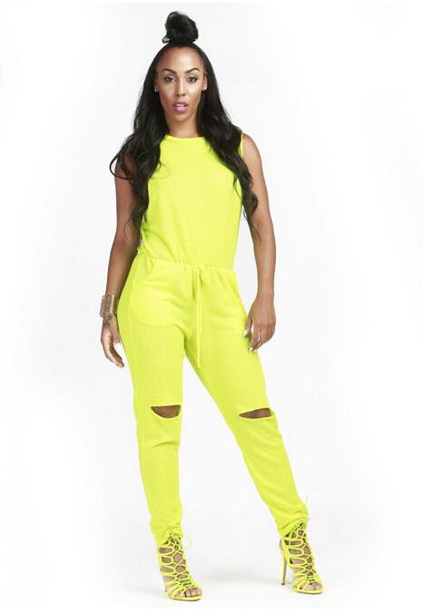 Sleeveless Draw String Split Knee Long Slim Jumpsuit