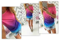 Free Shipping Gradually Changing Color Short Sleeves Scoop Casual T-shirt