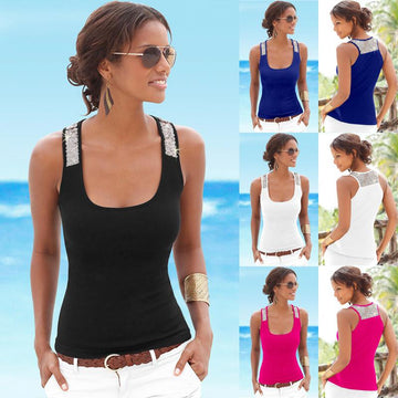 Sequin Patchwork Sleeveless Square Collar Sexy Vest - Meet Yours Fashion - 3