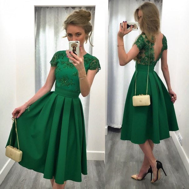 Splicing Solid Color Backless Short Sleeves Dress - May Your Fashion - 1