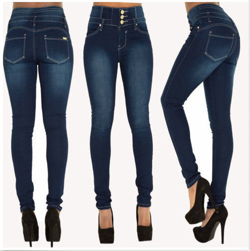 High Waist Button Elastic Skinny Plus Size Sexy Jeans